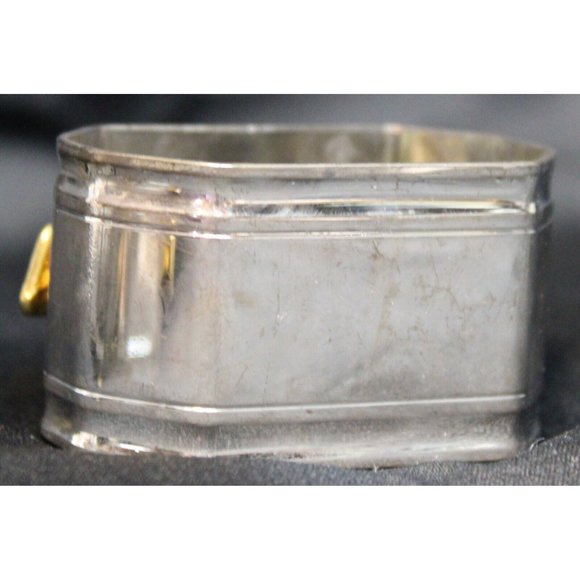 Set of 4 Silver Napkin Rings Holders Geometric Gold Colored Bow Queen Victoria - Picture 4 of 6